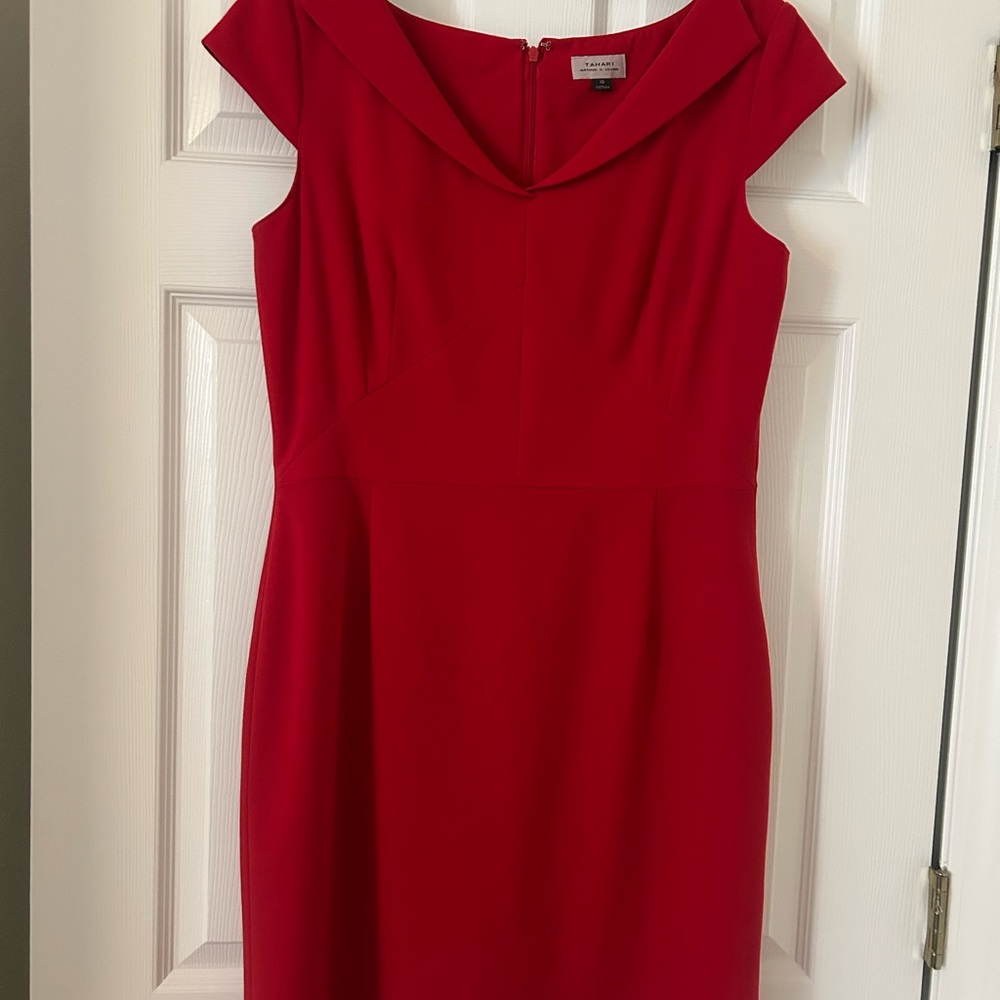 Zara Red Sheath Midi Dress with Cap Sleeves